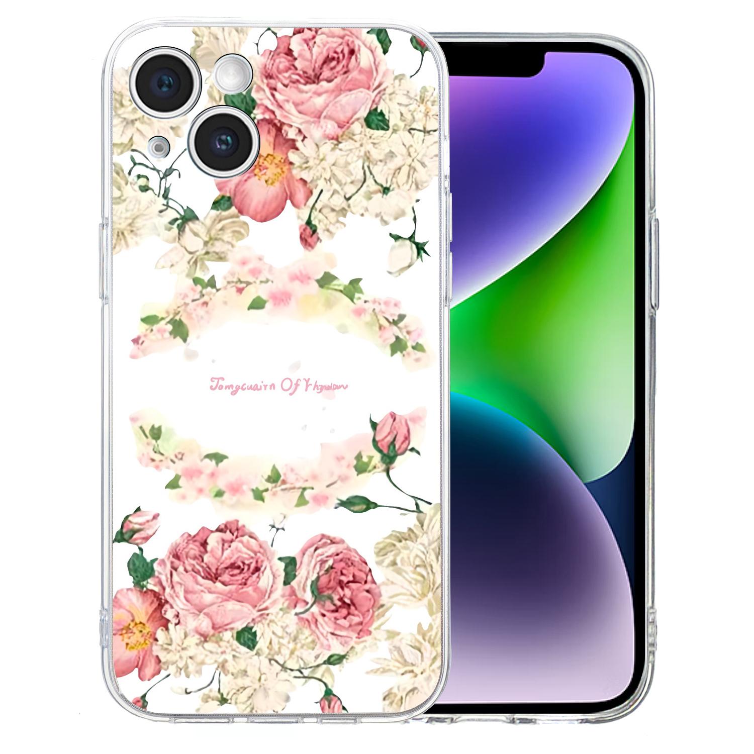 

For iPhone 14 Case Pattern Printing Flexible TPU Slim Phone Cover Rose