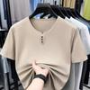 Men's Business Casual Three Button V-neck Short Sleeved T-shirt Korean Style Summer Comfortable Versatile Top