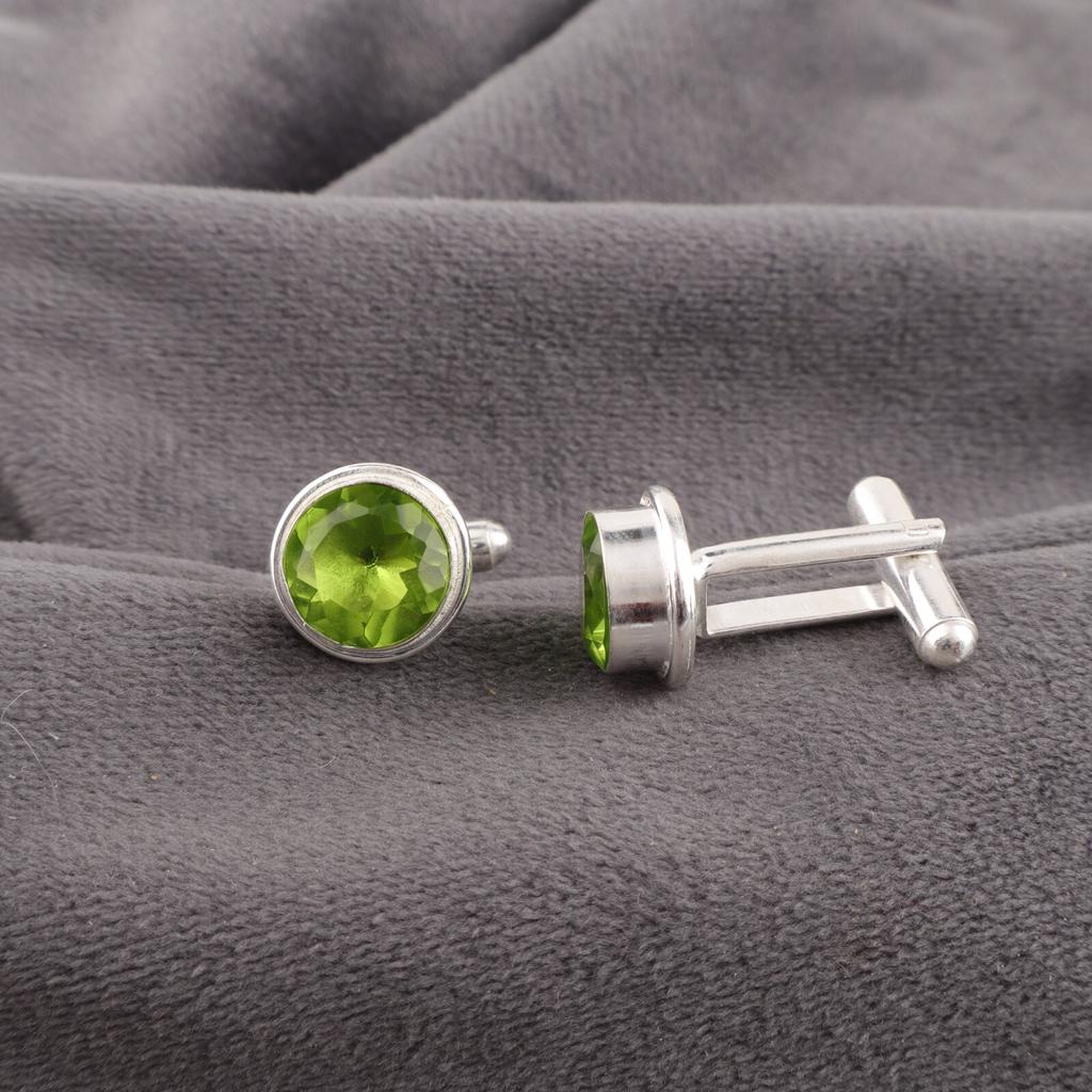 Peridot Gemstone 925 Sterling Silver Handmade Jewelry Cufflinks 0.50" For Gift CL-4-15
