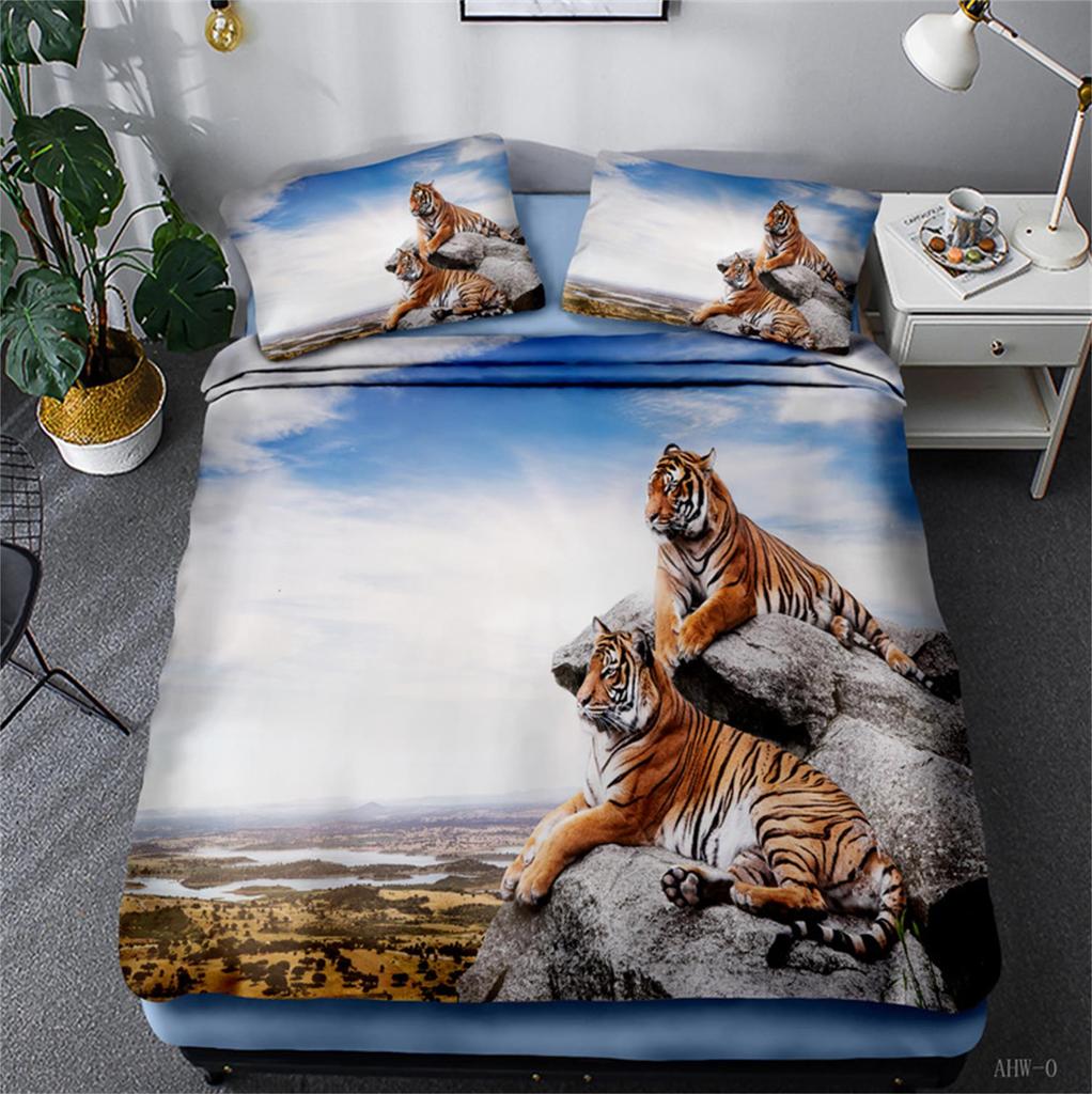 Luxury Family Bedding Set Bedroom Quilt Cover and Pillowcase Men's Bedding Tiger Print Quilt Cover Bedroom Bedding King Bed