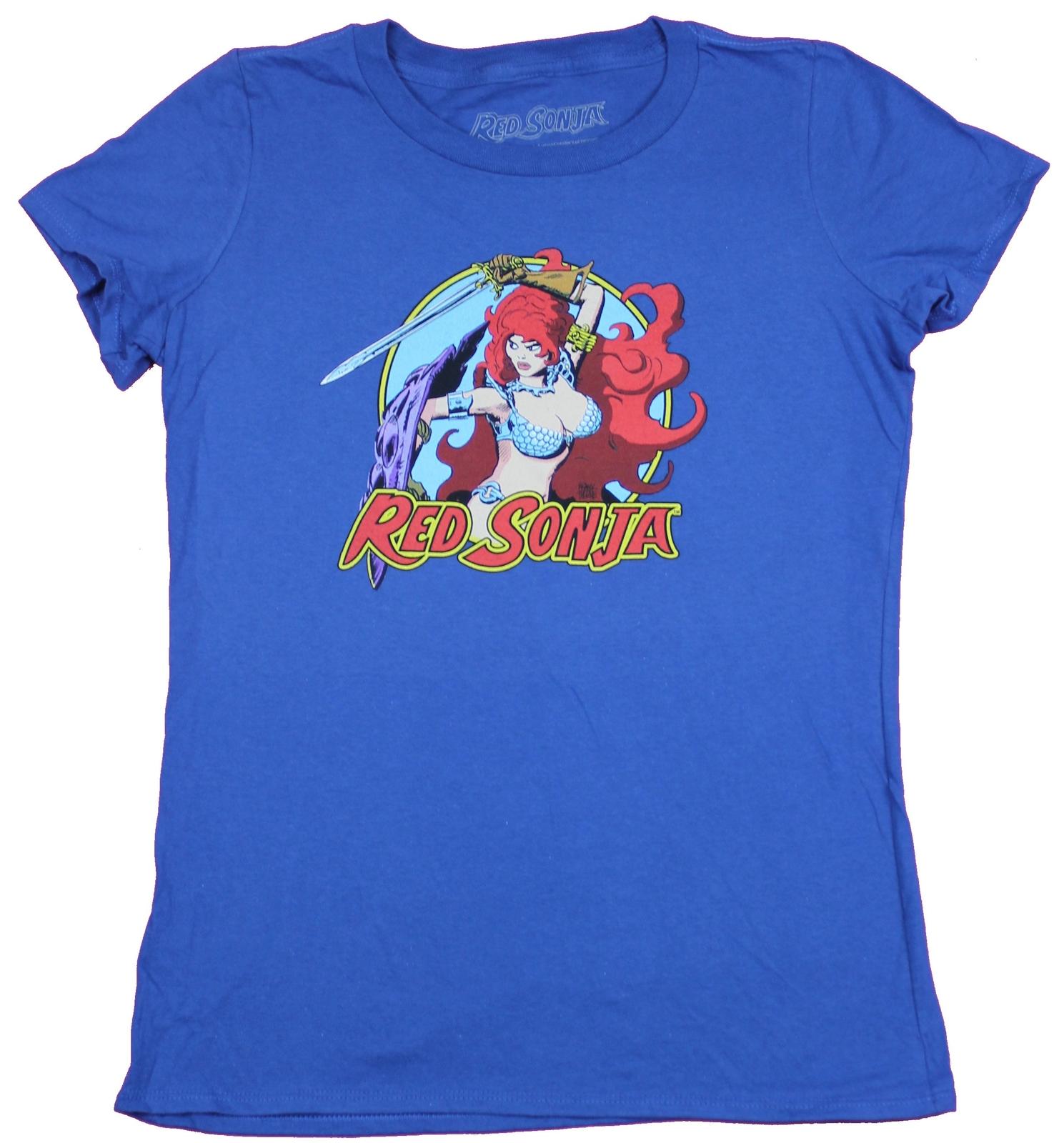 Red Sonja Girls Juniors T-Shirt - Slashing Battle Circle Pose M