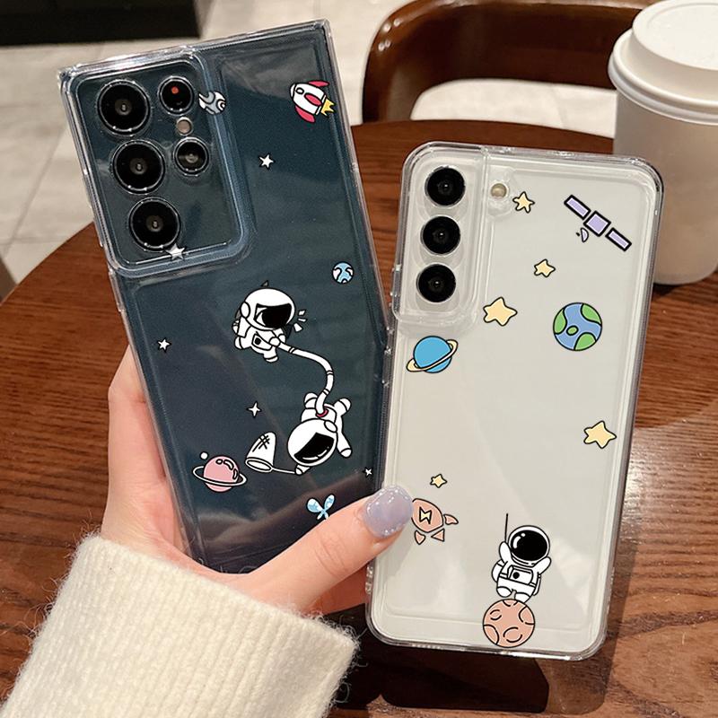 Cartoon Astronaut Pattern Phone Case For Samsung Galaxy S26 S25 S24 S23 Ultra S22 S26 Plus S24 S21 FE S25 Edge Clear Soft Cover
