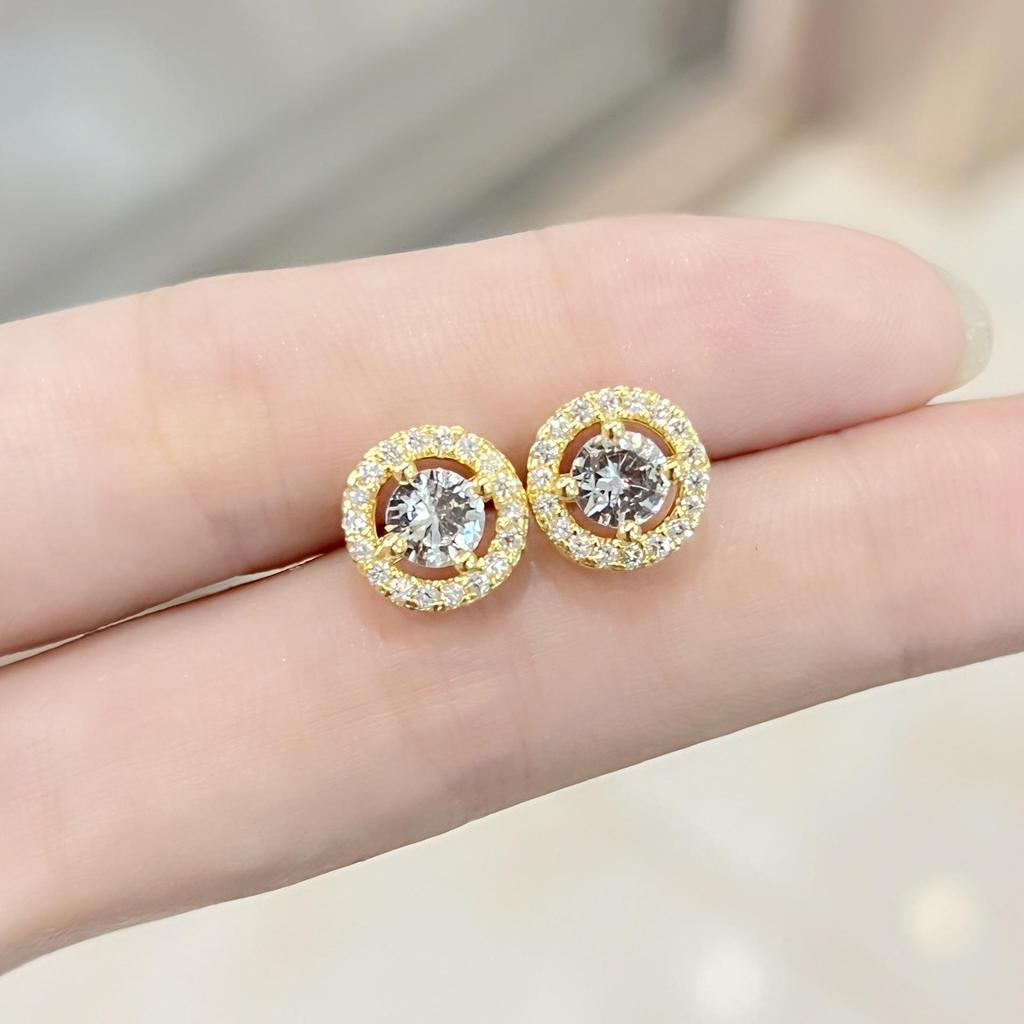 Korean Full Pave Zircon Hypoallergenic Round Stud Earrings