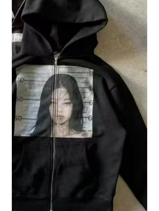 Custom European & American Retro Portrait Zip-Up Hoodie