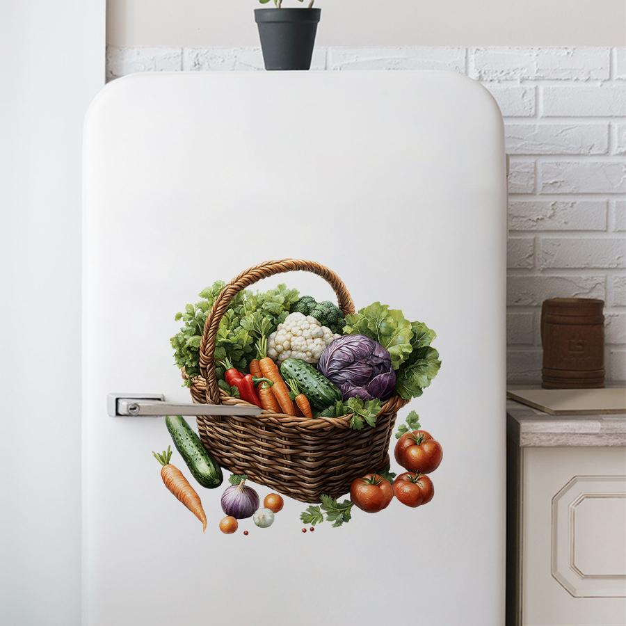 Cute Fruit And Veggie Fridge Decals Waterproof Cartoon Kitchen Stickers Removable Refrigerator Art For Family Home Decor