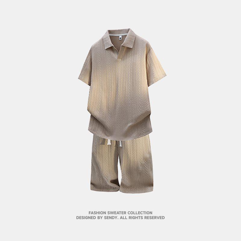 

Men s Trendy Loose Fit Jacquard Polo & Shorts Set M