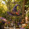 Whimsical Bat And Black Cat Decor Halloween Acrylic Wind Chime Pendant, Crystal Suncatcher Hanging Ornaments, Decorative Chimes Outdoor Window