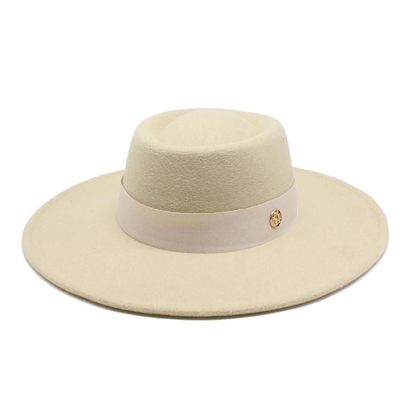 Solid Color Wool 9.5Cm Brim Mark Men'S And Women'S Warm Outdoor Oval Hoop Top Hat