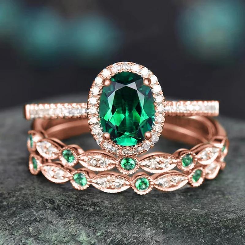 

Huitan Роскошное кольцо с ярким зеленым цирконием, женский набор из 3 штук, аксессуары для пальцев для вечеринки в честь годовщины, великолепный циркон для вечеринки 10