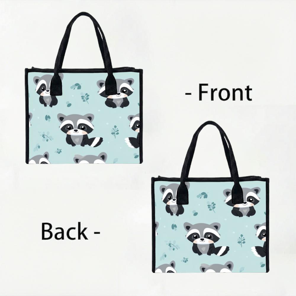 Cute Raccoon Printed Tote Bag Portable Casual Shopping Handbag Lightweight Daily Use Shoulder Bag