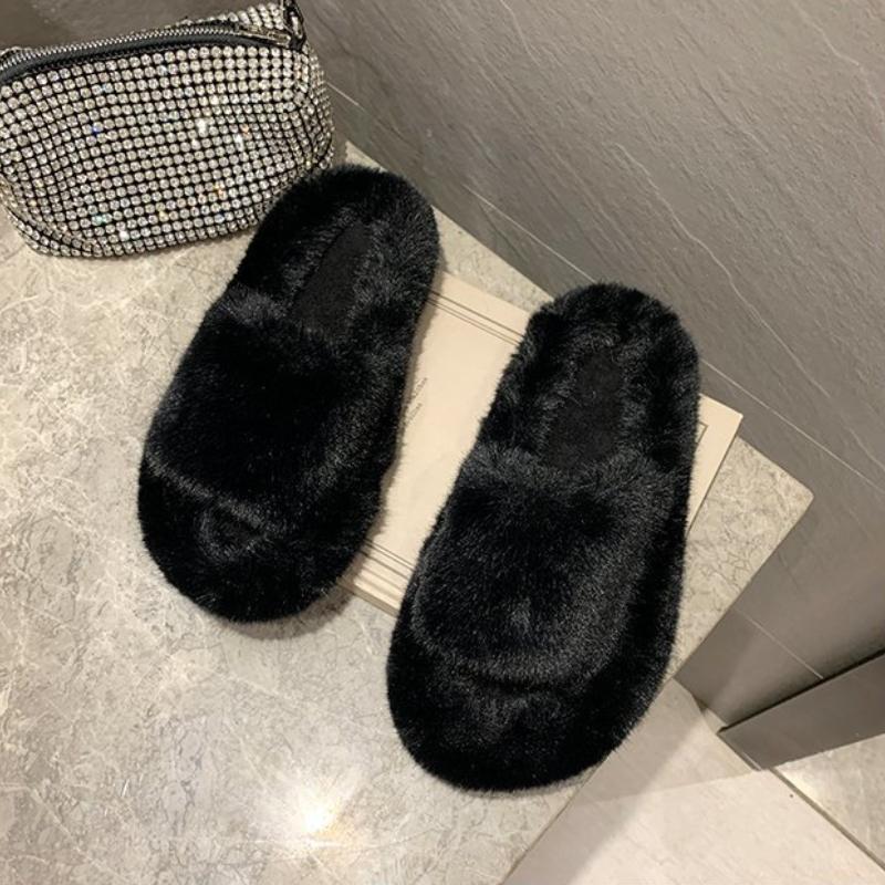 Thick Bottom Fur Slippers for Autumn and Winter, Rabbit Fur for Home and Outdoor Wear, Warm Plush Slippers