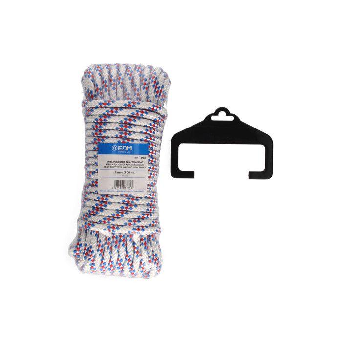 Drisse en Polyester - EDM - Tricolore - 20 m - Calibre 8 mm - Haute Ténacité