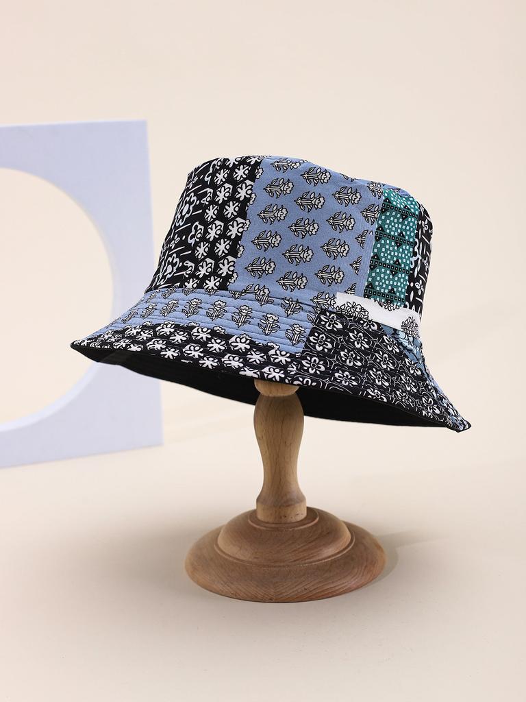 Women's Foldable Bucket Hat Spring Summer Sunshade Flower Leaf Pattern Wide Brim Vintage Hip Hop Flat Top Casual
