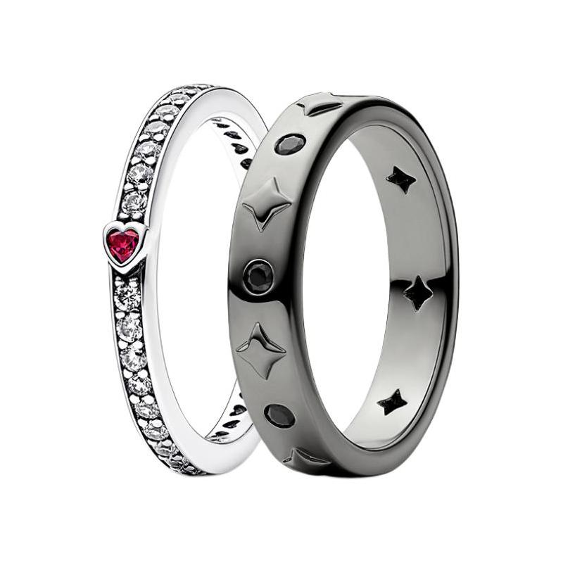 Pandora Starry Night Starry Night Design 925 Silver Ring Men and Women Couple Style Silver/Black Starry Night 48mm Mirror Jewelry Box