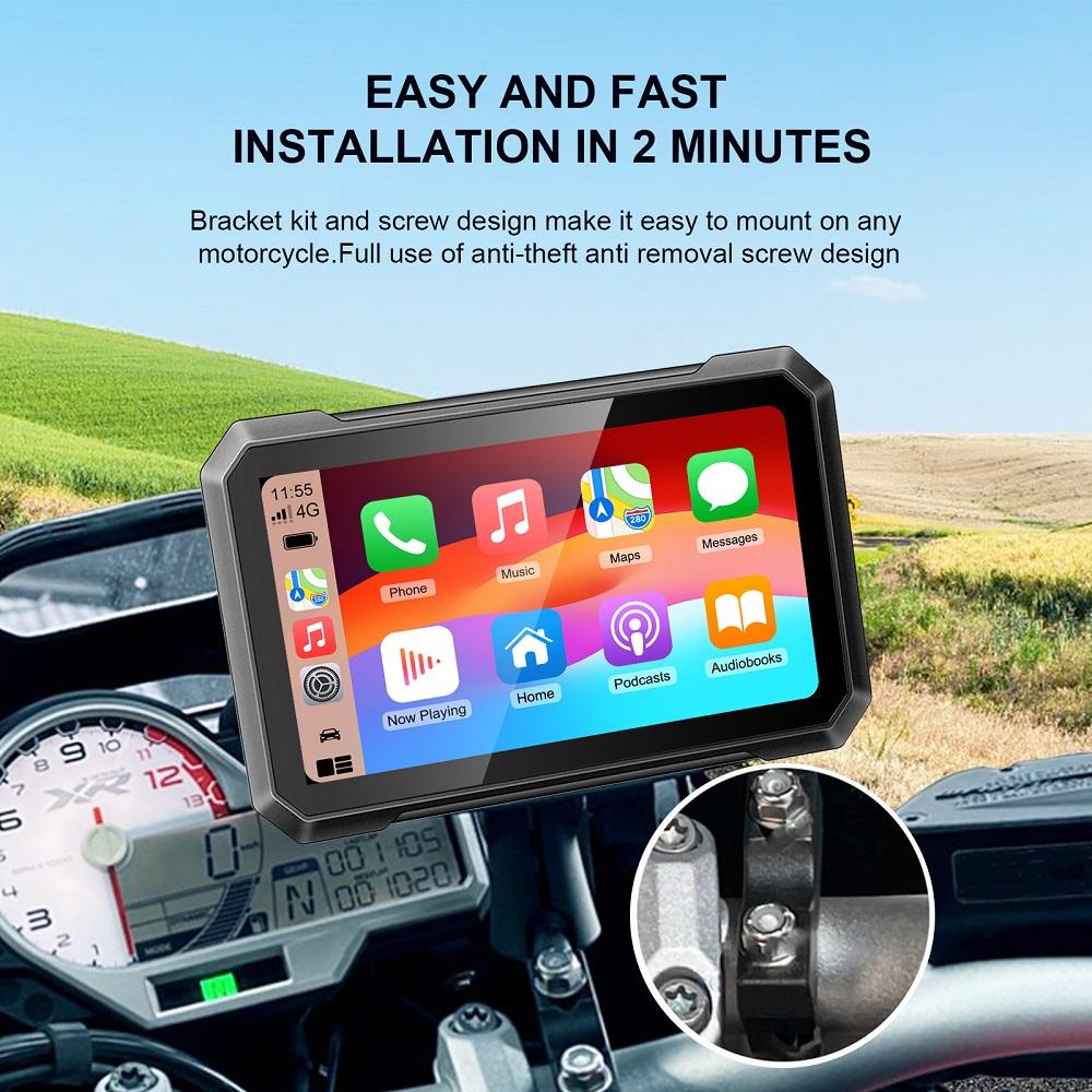 7inch Motorcycle Wireless Carplay Android Auto Moto Portable GPS Navigation Touch Screen Display IPX7 Waterproof Car Radio play