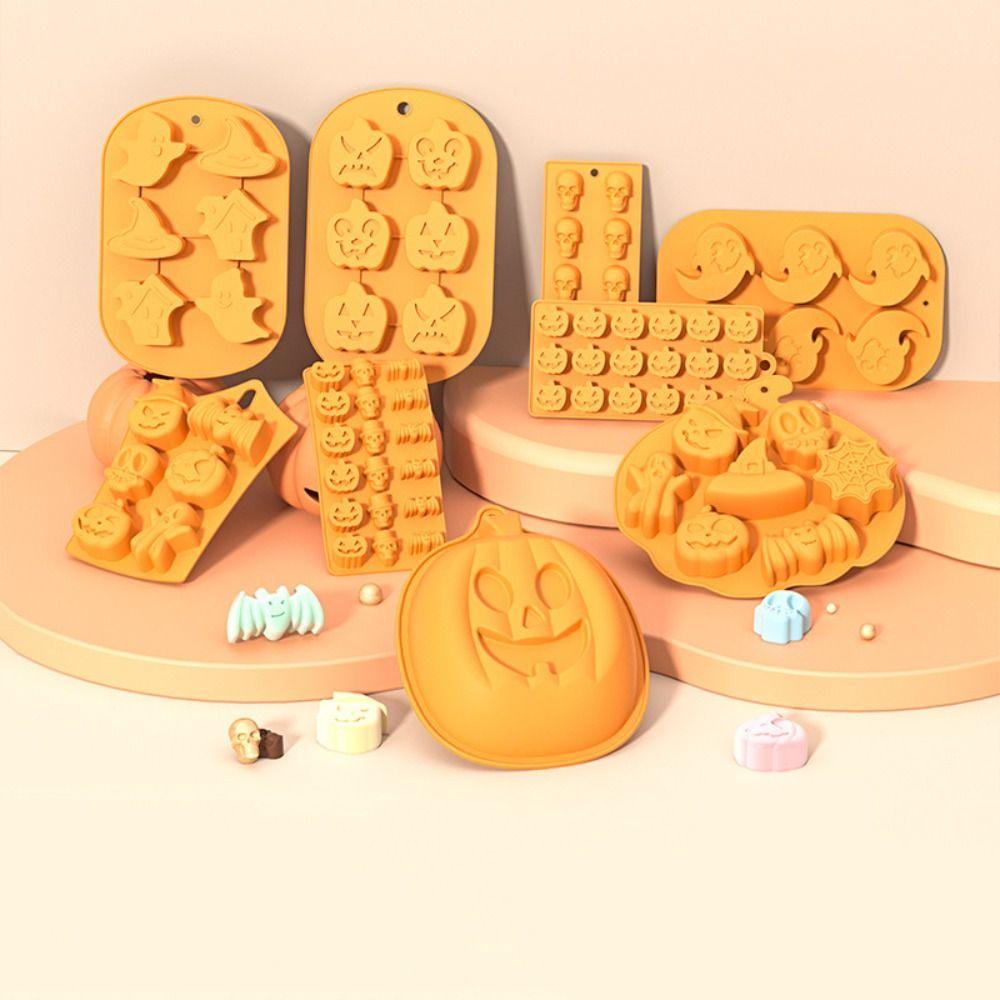 Bakeware Silicone Halloween Chocolate Mould Non-Stick Mulitple Different Pattern Mousse Cake Mold 3D Orange Baking Mold Jelly