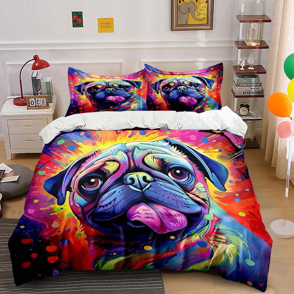 Colorful Pug Splash Art Design Bedding Duvet Cover Set (1*Duvet Cover 2*Pillowcases, without duvet insert)