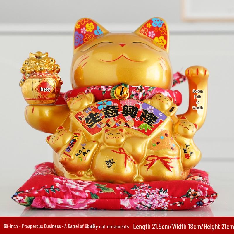 Ceramic Waving Fortune Cat Figurine for Home and Shop Decor