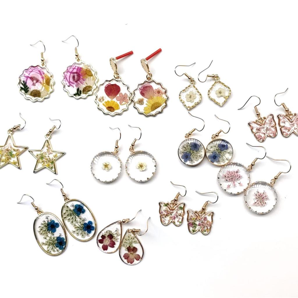 Eternal Flower Resin Dangle Earrings with Real Dried Flowers and Butterfly Star Design for Women