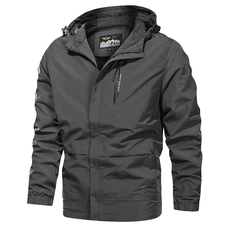 Spring Tooling Jacket Men's Casual Windproof Hooded Jacket Sports Solid Color Jacket