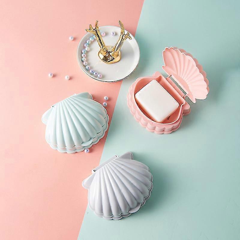 Shell Shaped Soap Rack Portable Double Drain Soap Receptacle with Lid (Green) - DD01