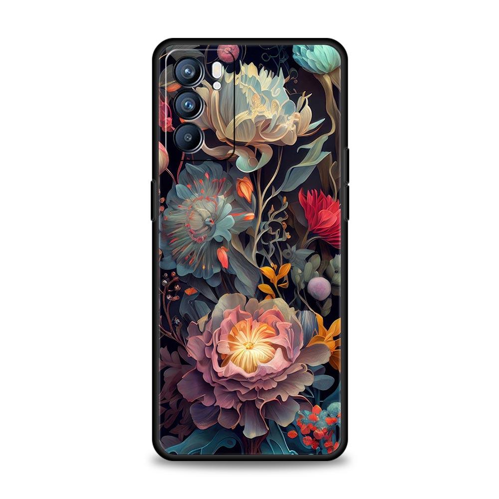 Abstract Plants Flower Phone Case For Oppo A17 A31 A54 A57 A78 A79 A98 Find X5 X6 Reno 6 7 8 10 11 12 13 F Pro 5G Soft TPU Cover