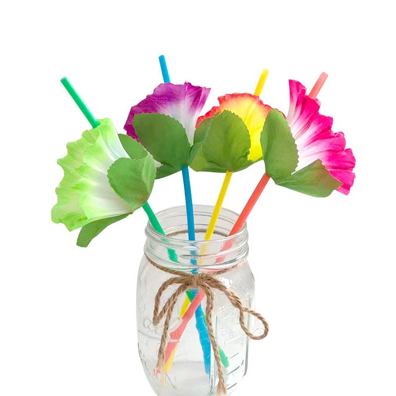 20Pcs/Bag Plastic Summer Birthday Beach Wedding Party Decoration Tropical Hawaii Flower Drinking Straws Luau Hawaiian Theme Party