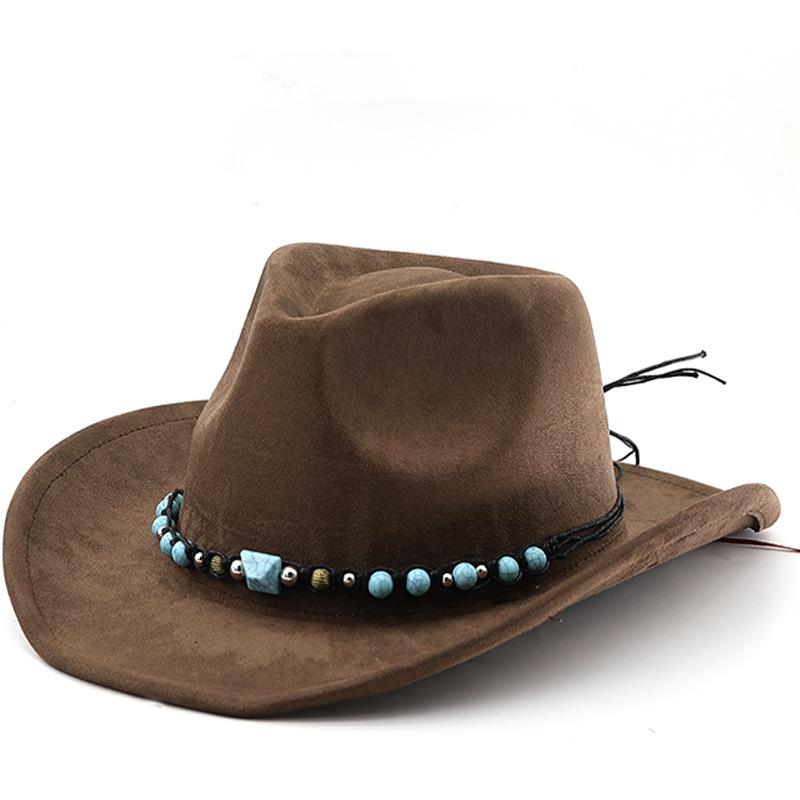 Bohemian ethnic style western suede denim hat fall and winter men's and women's felt hat rivet rolled brim jazz hat