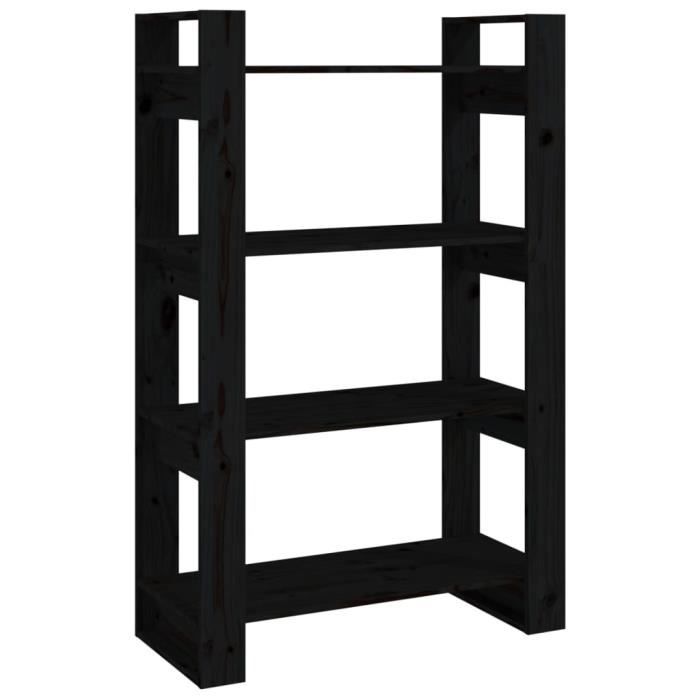 Bibliothèque - VIDAXL - 80x35x125 cm - Bois de pin massif - Noir - Séparateur de pièce