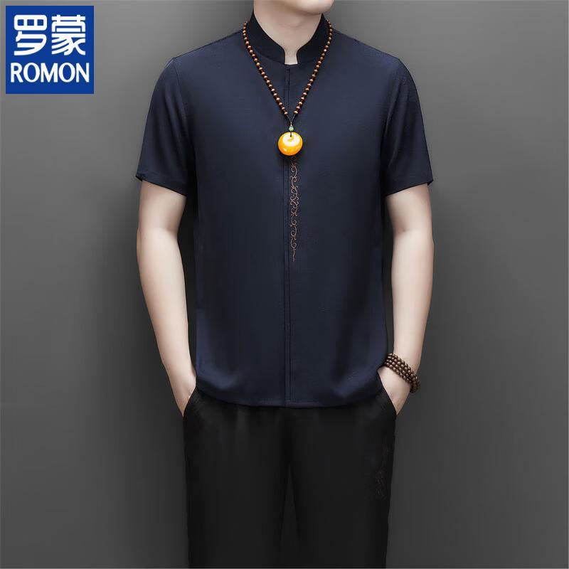 ROMON Men s Chinese Style Stand-Up Collar Short-Sleeve Shirt 42/185