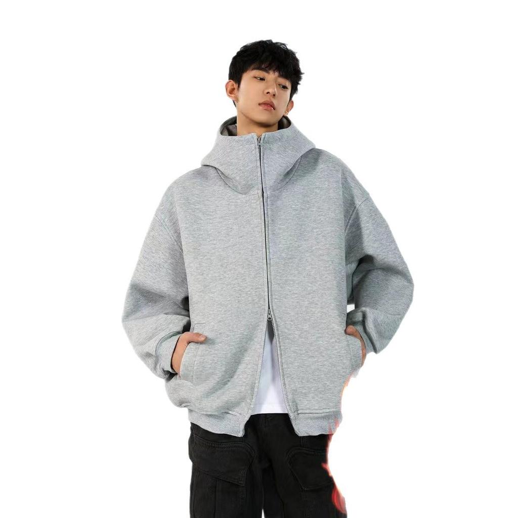 Unisex Oversized Fleece-Lined Hoodie Cardigan: American Style Autumn/Winter Casual Jacket