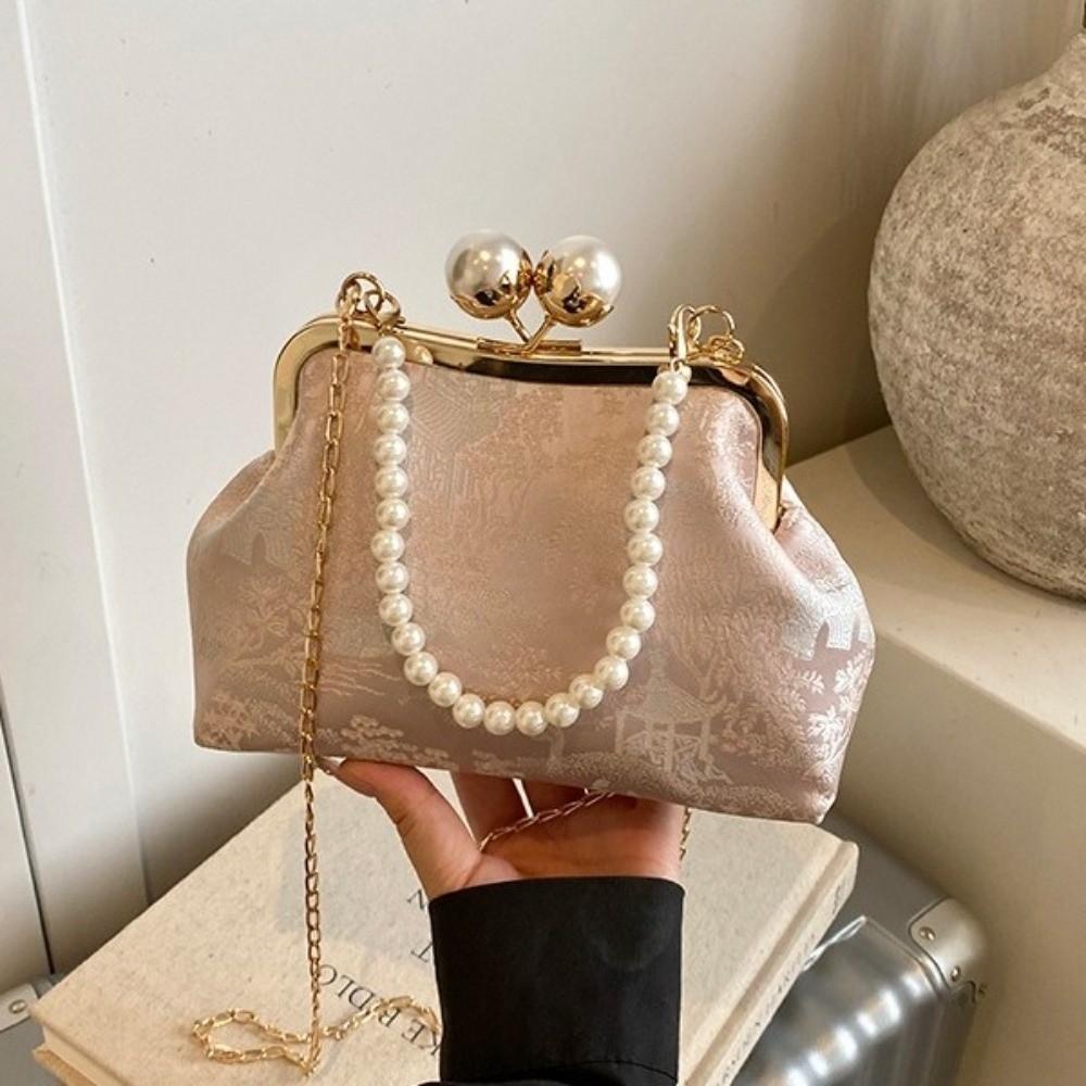 Embroidery Hanfu Shell Shoulder Bags Faux Pearl Chain Evening Purse  Banquet Occasions