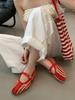 IPPEUM Mesh Ballet Flats Red Mary Janes Shoes WomenRound Toe 2025 New Pumps Flat Ballerina Shoes