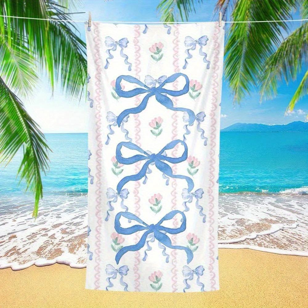 

Charming Floral & Bow-Patterned Beach Towel, Perfect for Sun-Soaked Days at the Seashore W30*H60(CM)