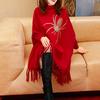 Autumn Winter Fringed Cloak Shawl Women Plus Size Knitted Coat Loose Fashion Pullover Knitted Cloak Shawl with Sleeves