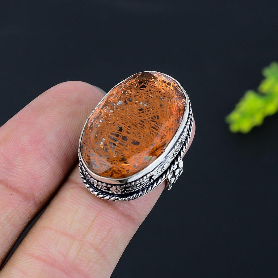 Golden Rutile Gemstone 925 Sterling Silver Gift Jewelry Ring Size 5