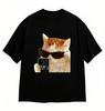 Neutral Style Cool Cat Selfie T Shirt Korean Text Meme Print Short Sleeve O Neck Soft Washable Tops Funny Streetwear