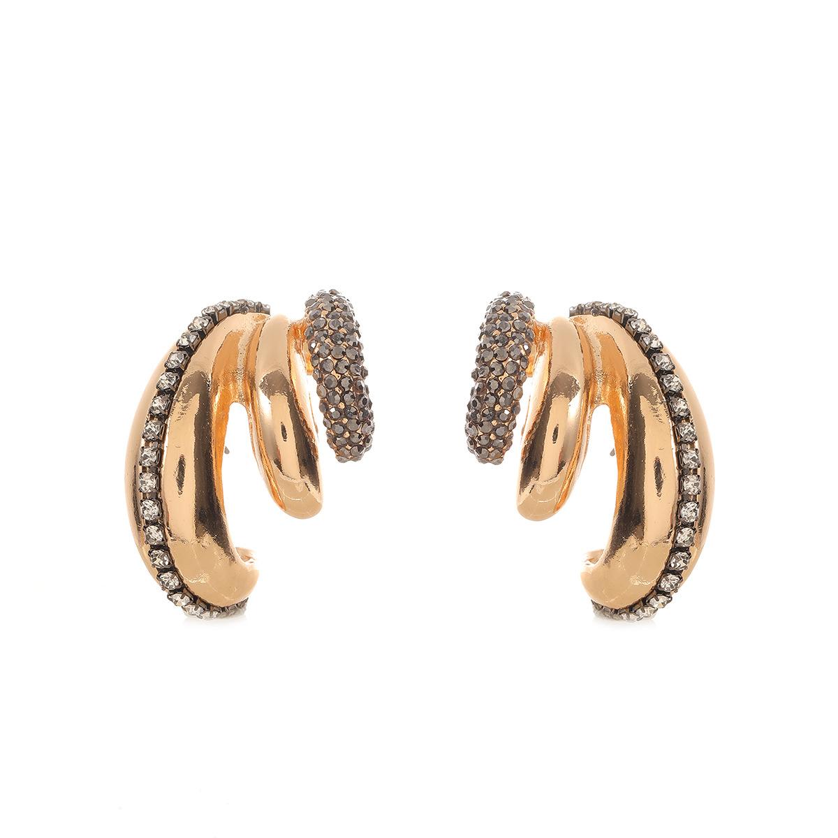 Exaggerated curved full diamond multi-layer beach vacation style, summer fashion earrings, niche design earrings