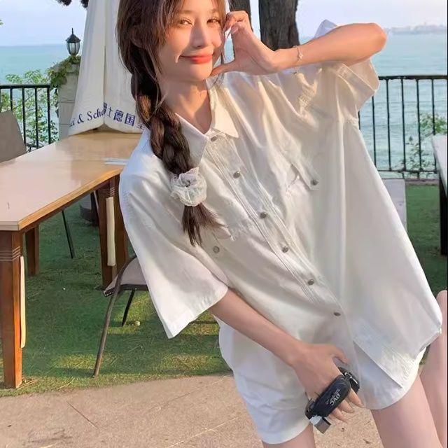 Korean Style Casual Short-Sleeve Shirt and Shorts Two-Piece Set - Slimming Summer Petite Fit