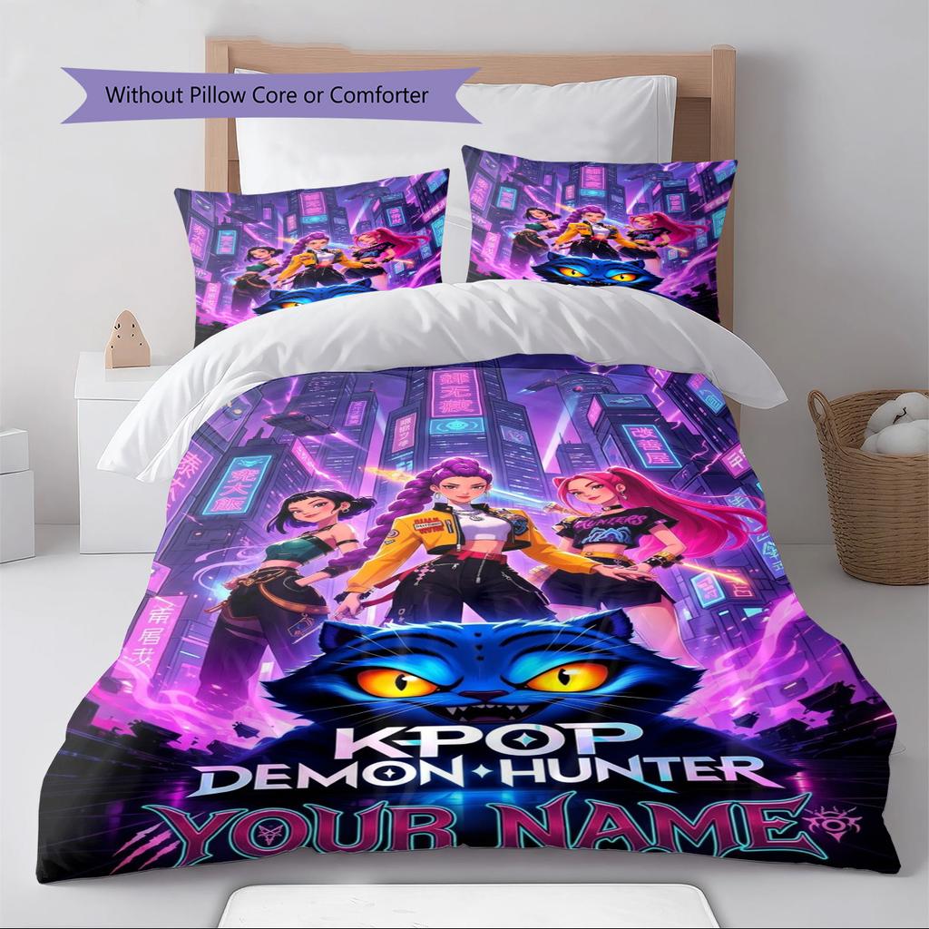 Name Custom Demon Hunters Kpop Pattern Bedding Set Quilt Cover Pillowcase Home Decor Gift (1 * duvet cover + 2 * pillowcase, without core)