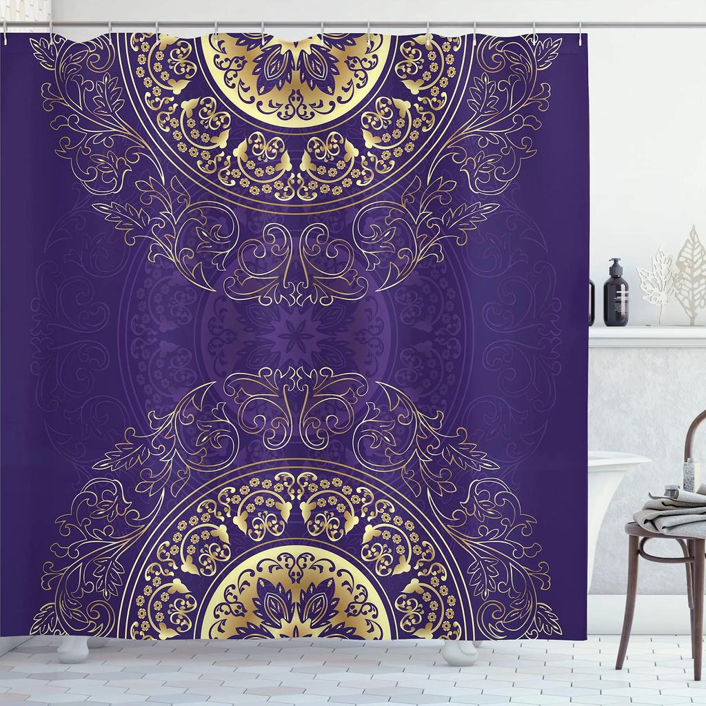 Mandala Boho Dusjforheng Fargerikt Blomstermønstret Baderomsforheng for Hjem Badekar Dekorasjon Vanntett Polyesterstoff med Kroker