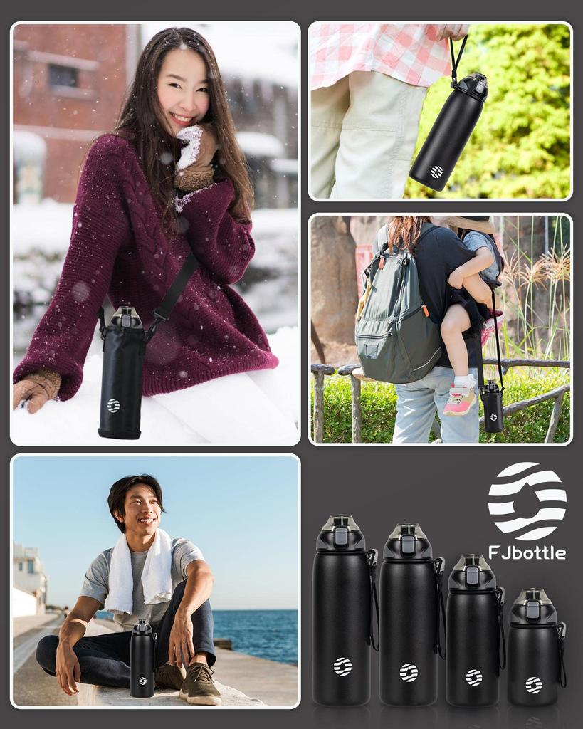 FJbottle 1 Liter Vacuum Insulated Sports Keeps Hot or Cold Drinks Hot or Wide Easy to Stainless Includes Water Bottle Cover and Cleaning Stylish for