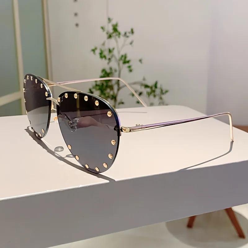 Ladies Rimless Pilot Sunglasses Luxury Brand Designer Metal Frame Gradient Large Colored Sun Glasses Shadow For Women UV400