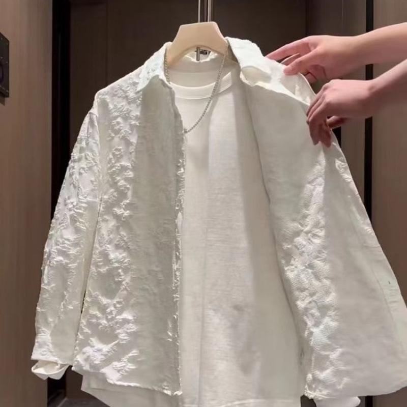 Men's Autumn Embossed Print Casual Shirt and Pants Set