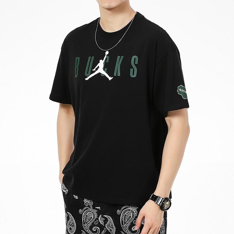 Jordan Milwaukee Bucks Basketball Print Crew Neck Short Sleeve T-Shirt Men Tops Black DA6515-010