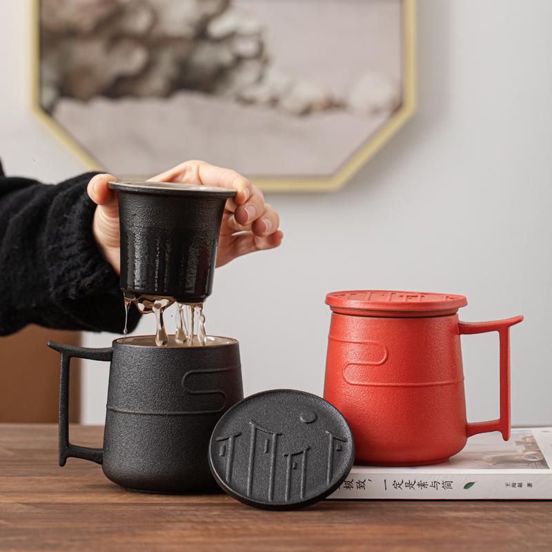 Boutique ceramic tea cup with lid filter household personal gift custom office tea separation drinking cup