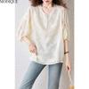 MODIQUE Spring Summer Plus Size New Women Loose Vintage Solid Minimalist Blouse Shirts Female Casual Oversize Folk Short Sleeve O-Neck Top