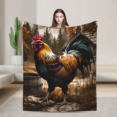 Pretty Rooster Flannel Blanket - Soft Cozy Plush Farm Decor Throw