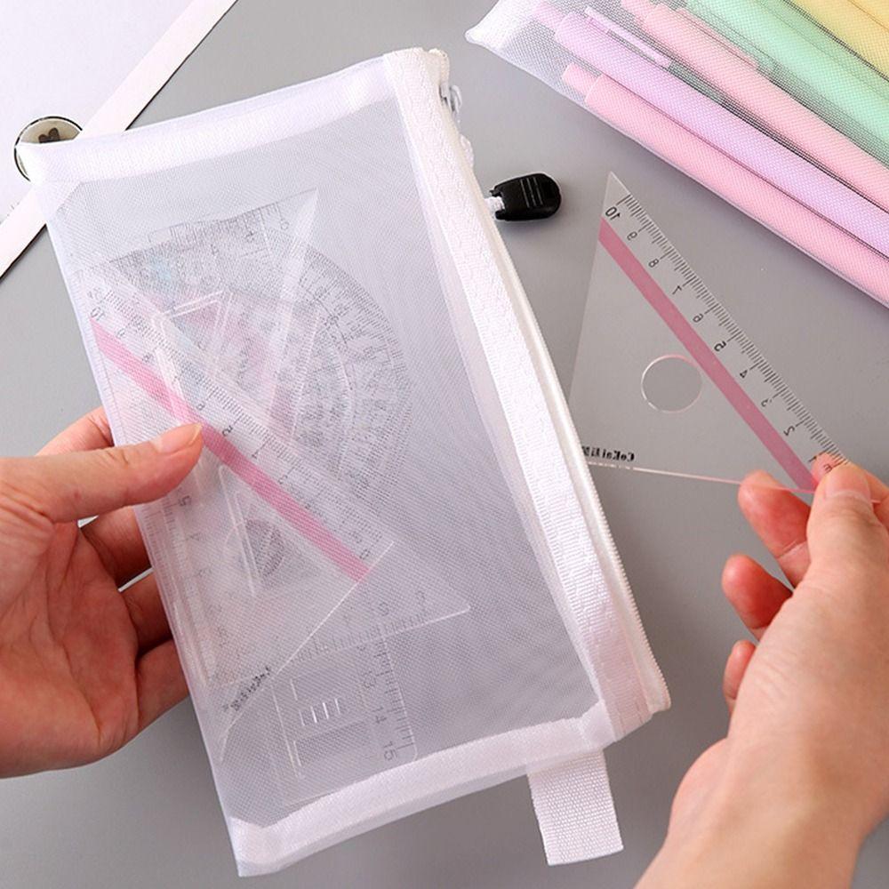 Mesh Pen Bag Nylon Document Bag Office School Supplies Zipper Pencil Case  Stationery