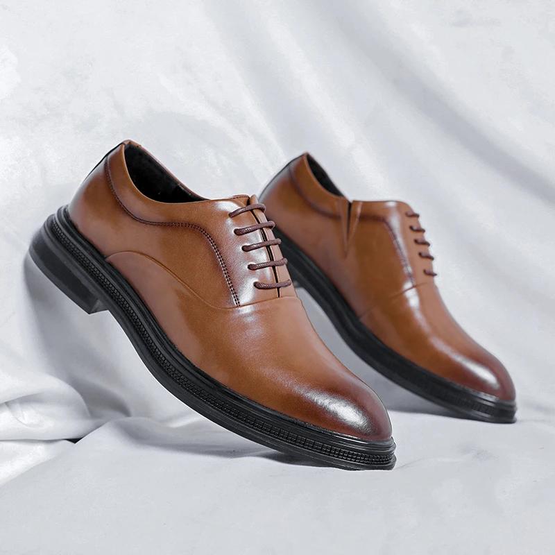 

Мужские свадебные туфли, кожаные на шнуровке, деловые туфли, повседневные молодежные туфли, британский стиль, весна и осень, черные кожаные туфли 44 коричневый